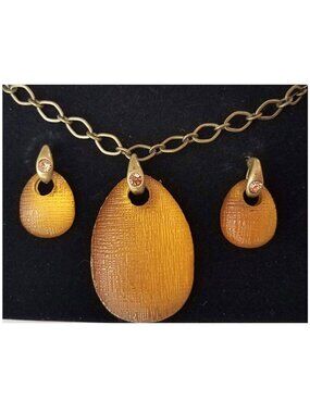 AVON NRT Moonglow Teardrop Necklace Earring Set Bronze Chain - NIB